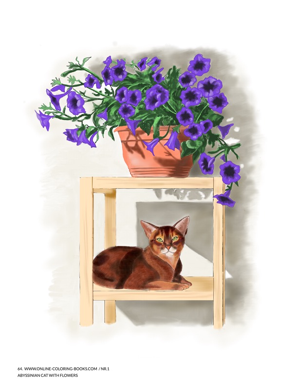 Abyssinian Cat with Flowers